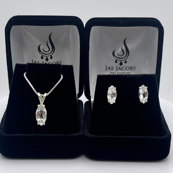 Beautiful 4ctw Marquise Cut White Sapphire Earrings and Necklace Set - Picture 3 of 6